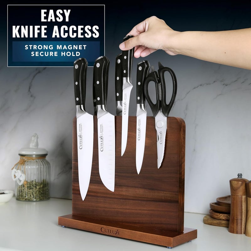 Cutluxe Magnetic Knife Holder – Magnetic Knife Block, Acacia Wood Knife Stand for Kitchen Counter, Slim & Double Sided, Powerful Magnet Strips, Organized Storage Rack & Modern Display Board - Image 3
